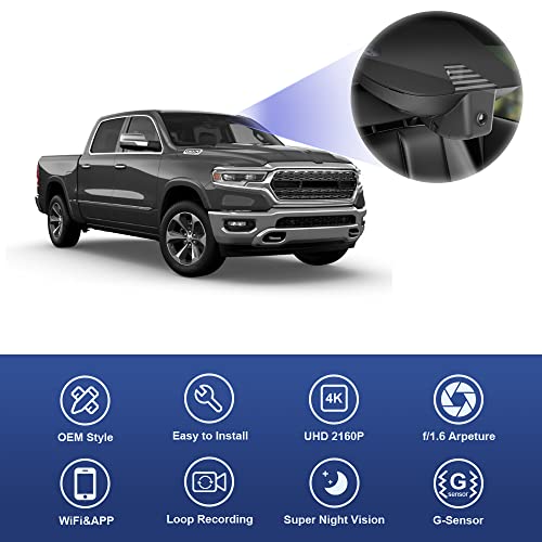 Fitcamx 4K Dash Cam Suitable for RAM 1500 (Model B) 2019-2024 Rebel Big Horn Laramie Tradesman TRX Classic, OEM Look, 2160P UHD Video, WiFi & APP, Loop Recording G-Sensor, Easy to Use, 64GB Card - Image 4