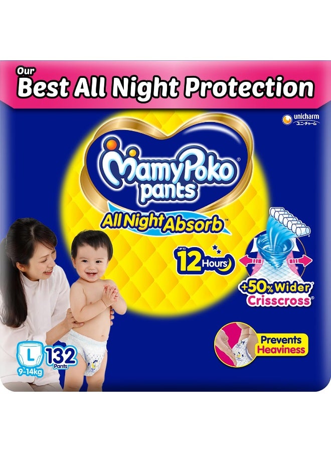 Mamypoko Pants All Night Absorb| Pant Style Baby Diapers Large Size(L), 62 Count (Pack of 2), Ideal for 9-14Kgs|+50% Wider and Repeated Absorption for All Night 12hr Protection from Leakage, Prevents Heaviness - Image 1
