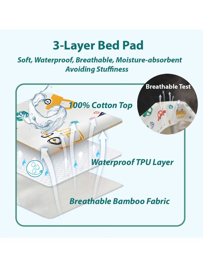 يا إلهي وسادة سرير للأطفال مقاومة للماء 100 × 110 بسطح قطن 100 ٪ ، سجادة داخلية قابلة لإعادة الاستخدام وقابلة للغسل للأطفال والأطفال الصغار والبالغين (سيارة) - Image 4