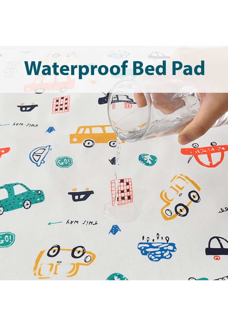 يا إلهي وسادة سرير للأطفال مقاومة للماء 100 × 110 بسطح قطن 100 ٪ ، سجادة داخلية قابلة لإعادة الاستخدام وقابلة للغسل للأطفال والأطفال الصغار والبالغين (سيارة) - Image 2