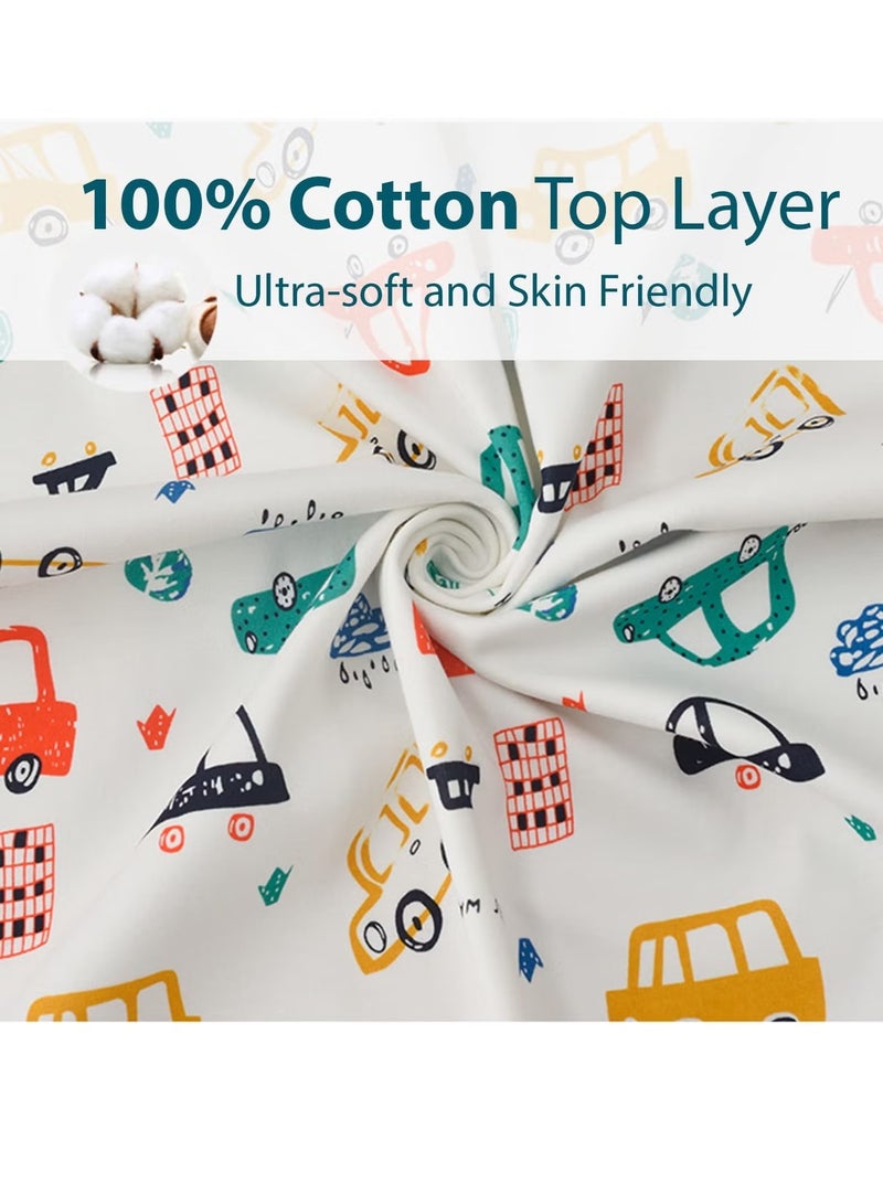 يا إلهي وسادة سرير للأطفال مقاومة للماء 100 × 110 بسطح قطن 100 ٪ ، سجادة داخلية قابلة لإعادة الاستخدام وقابلة للغسل للأطفال والأطفال الصغار والبالغين (سيارة) - Image 3