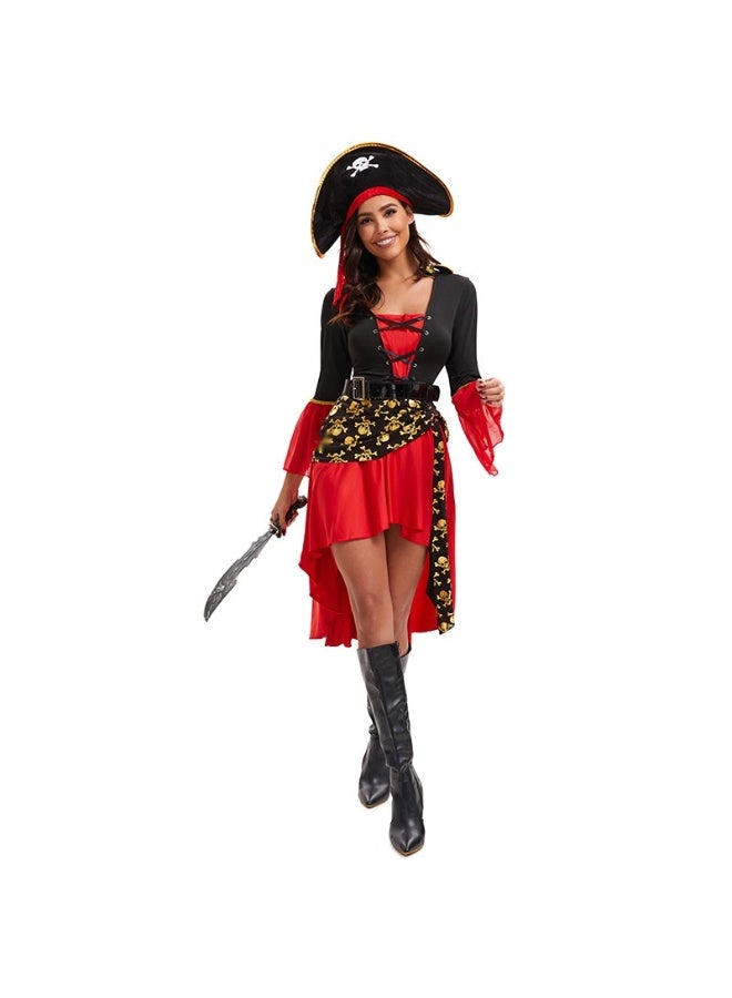 Women's Halloween Gothic Caribbean Pirate Cosplay Costume Dress Hat Party Clothes Stage Animation Costume - Image 3