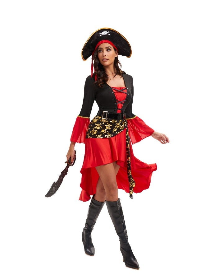 Women's Halloween Gothic Caribbean Pirate Cosplay Costume Dress Hat Party Clothes Stage Animation Costume - Image 4