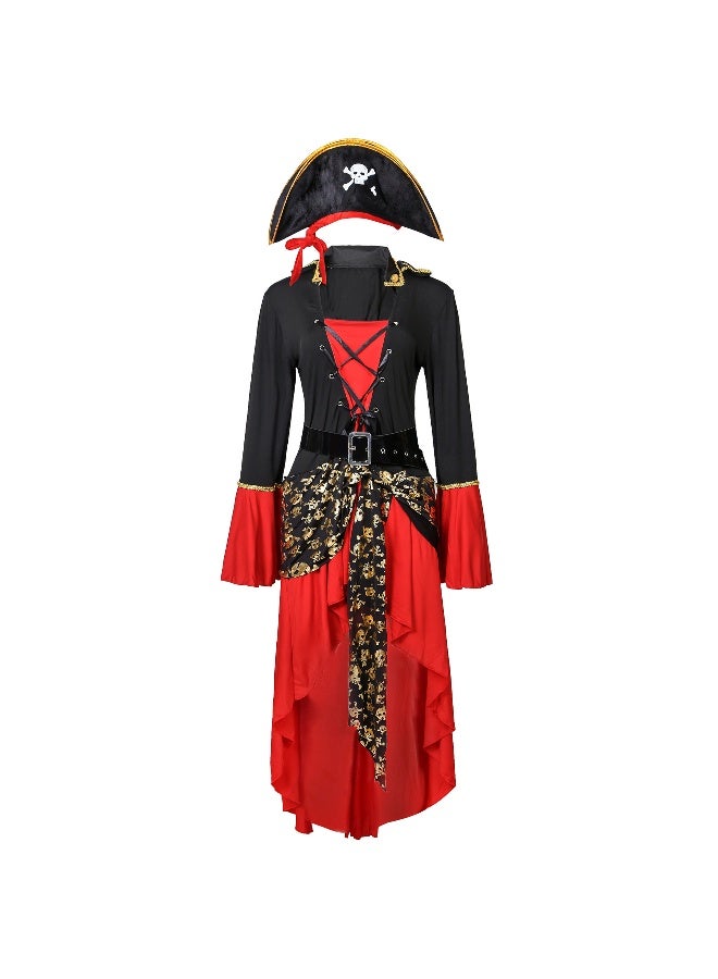 Women's Halloween Gothic Caribbean Pirate Cosplay Costume Dress Hat Party Clothes Stage Animation Costume - Image 1