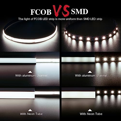 BTF-LIGHTING FCOB COB LED Strip Flexible High Density Uniform Light 9W/m 16.4FT DC12V Natural White 4000K CRI 90+ 8mm Width Dimmable LED Ribbon for Indoor Decor(No Adapter or Controller) - Image 2