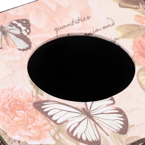 Hoowen Vintage Tissue Box Cover, Wood Square Tissue Box Holder, Decorative Butterflies Design Faux Leather Tissue Holders for Table Bathroom Living Room Kitchen Office Car Home Decor, Pink (Butterfly) - Image 3