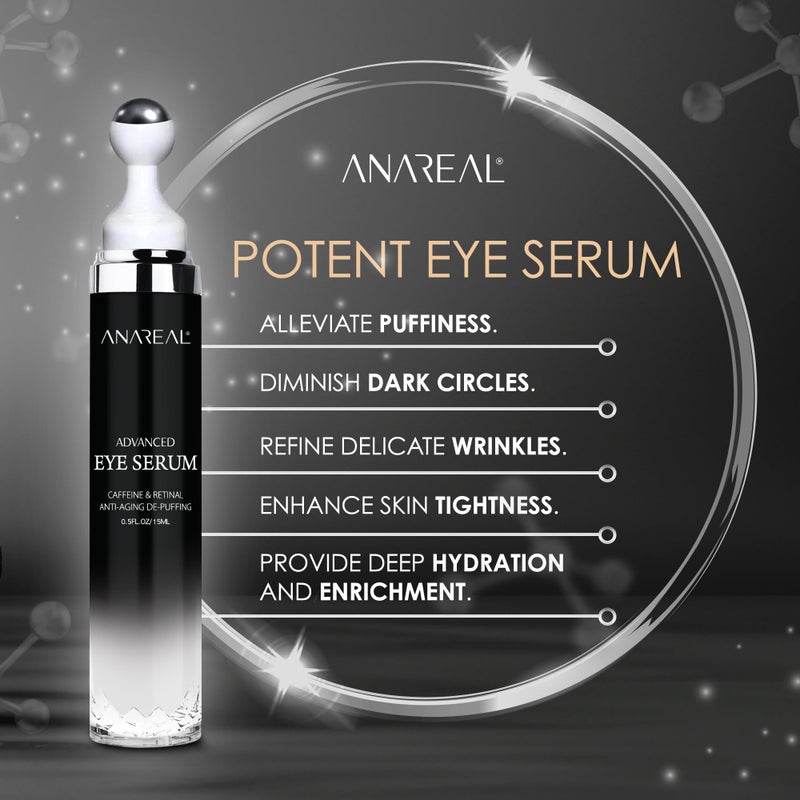 ANAREAL Eye Bags Treatment for Men: Eye Cream for Dark Circles, Caffeine Eye Cream, Eye Roller for Puffy Eyes, Puffy Eyes Treatment - Image 3