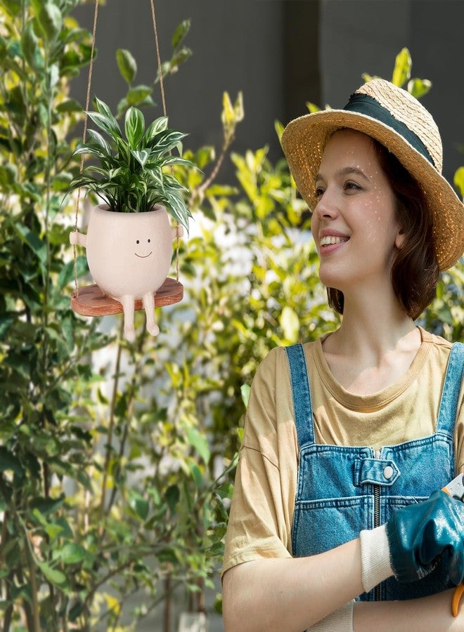 CONNOVA Swing Face Planter Pots, Wall Hanging Head Planters, Resin Smile Face Flower Pot, Creative Succulents Plants Pot Basket, for Indoor, Outdoor, Home Decor - Image 5