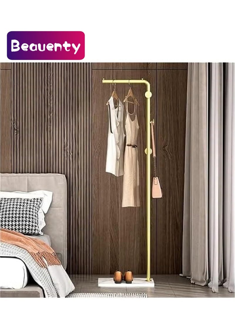 Beauenty Metal Coat Rack with 3 Hooks and Stable Base, Modern Coat Tree with Crossbar, L Shaped Coat Hanger Stand, Perchero De Pie, Free Standing Coat Rack for Entryway and Corner - Image 1