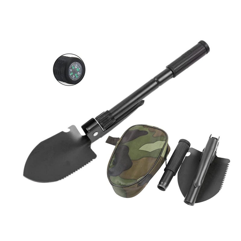 Hovico Military Small Folding Camping Shovel, Mini Compact Pickaxe with Carrying Pouch for Gardening, Off Road, Hunting, Car Emergency, Remove Ice (Black) - Image 1