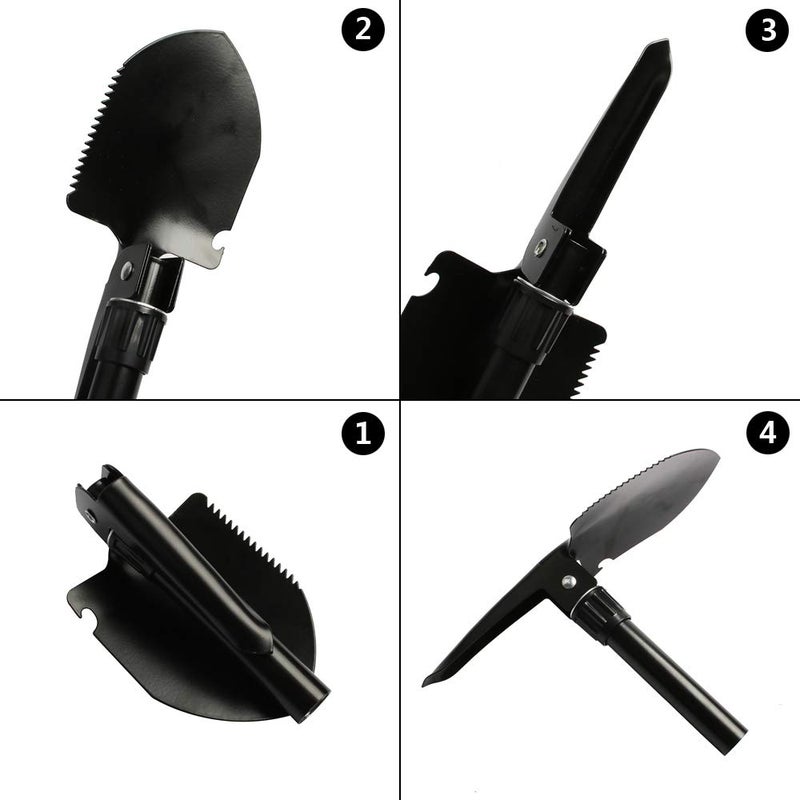 Hovico Military Small Folding Camping Shovel, Mini Compact Pickaxe with Carrying Pouch for Gardening, Off Road, Hunting, Car Emergency, Remove Ice (Black) - Image 4