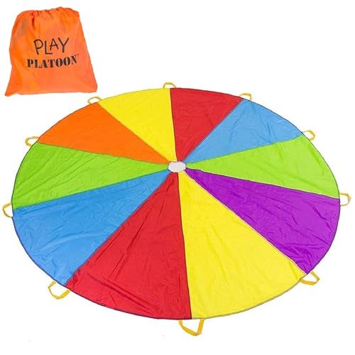 Play Platoon Rainbow Parachute Toy for Kids with Handle 10 ft Play Parachute Game with 10 Handles PE Equipment for Elementary School Gym Class Backyard - Image 1