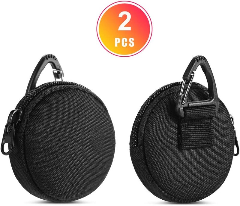 tactical small storage bag, round change bag keychain, professional EDC accessory box, small change clip for military equipment bag, wireless earphone storage bag, black 2pcs - Image 2