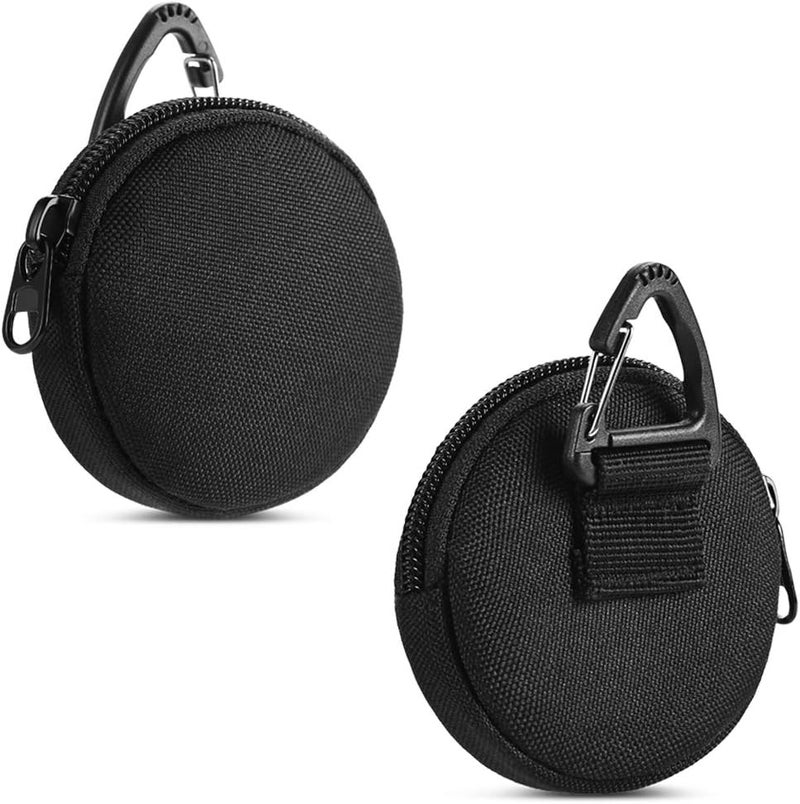 tactical small storage bag, round change bag keychain, professional EDC accessory box, small change clip for military equipment bag, wireless earphone storage bag, black 2pcs - Image 1