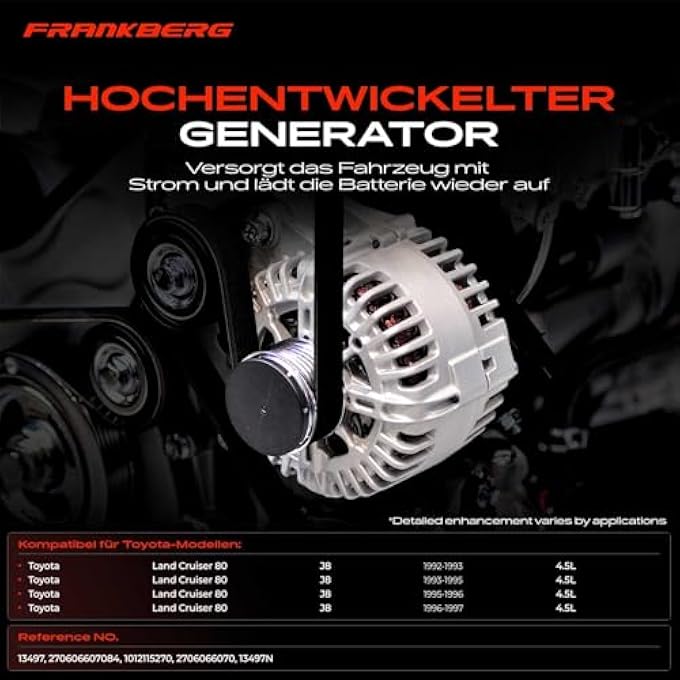 Frankberg Alternator 80A Compatible with Land Cruiser 80 J8 4.5L Petrol 1992/08-1997/12 Replace# 1012115270 - Image 3