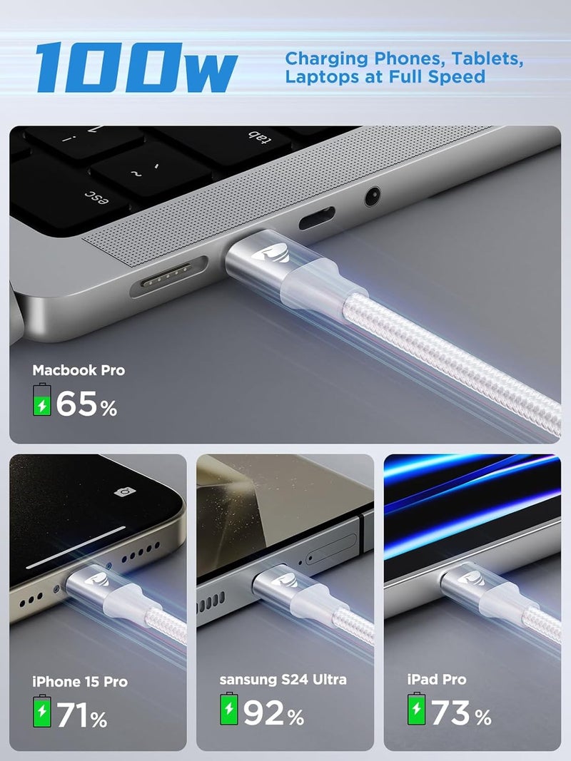 اييونوس كابل USB C بطول 2 متر، بقدرة شحن تصل إلى 100 واط، منفذ USB C إلى منفذ Type C، مصنوع من خيوط نايلون مجدولة، يدعم تقنية الشحن السريع (PD)، مناسب لأجهزة iPhone 16/15، iPad، MacBook Pro/Air، Galaxy S24 Ultra، Huawei P70. - Image 3