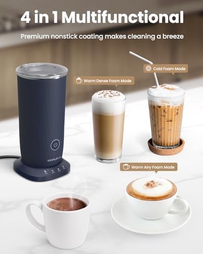 SIMPLETASTE Milk Frother, 4-in-1 Electric Milk Frother and Steamer, Automatic Warm and Cold Foam Maker and Milk Warmer for Latte, Cappuccinos, Dark Blue - Image 4