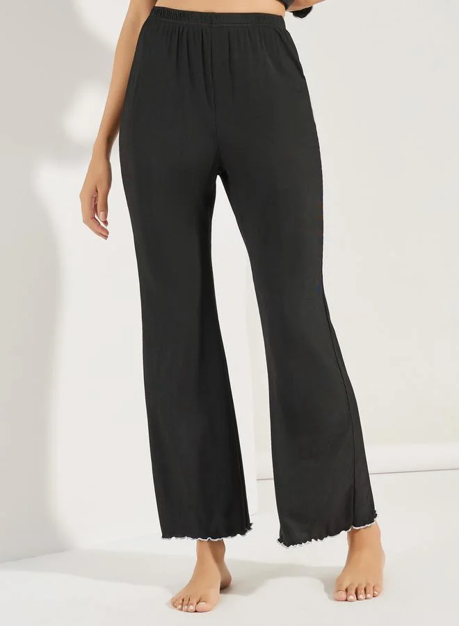 Styli Ruffled V-Neck Top & Flared Pant Pyjama Set