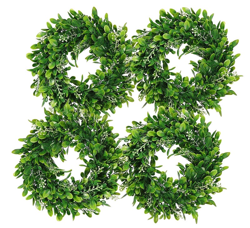 LSKYTOP 4 Pcs Boxwood Wreath with Artificial Green Leaves Door Wall Window Decoration11InchPC