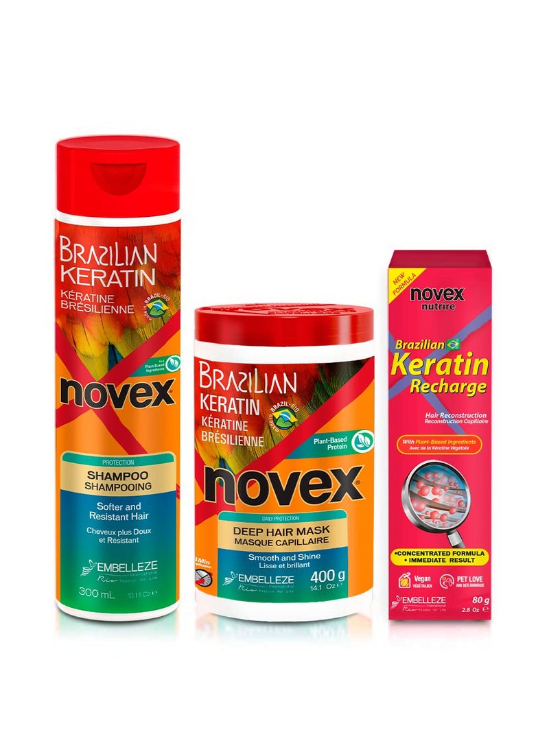 NOVEX - Novex Brazilian Keratin Hair Treatment Recharge Bundle - Reconstructive Keratin for Frizz control & Damage Repair - Smooths and Straightens Hair - Ultra Concentrated Formula for Daily Care - Unisex - Image 1