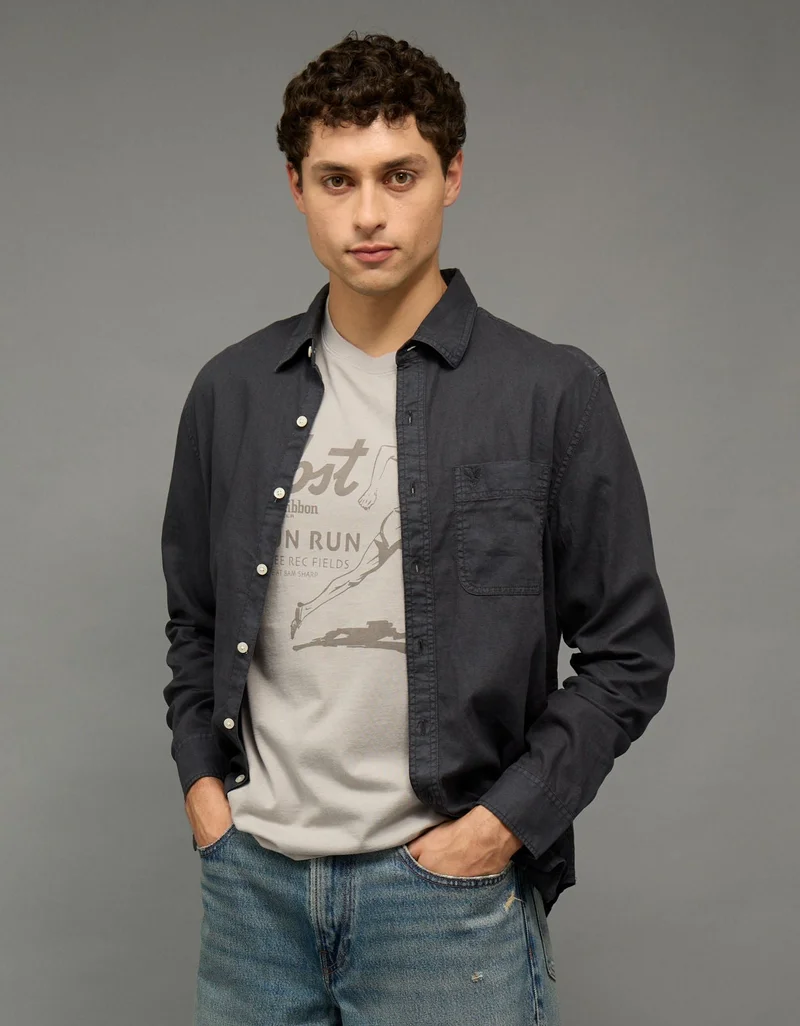 American Eagle AE Everyday Button-Up Linen Shirt
