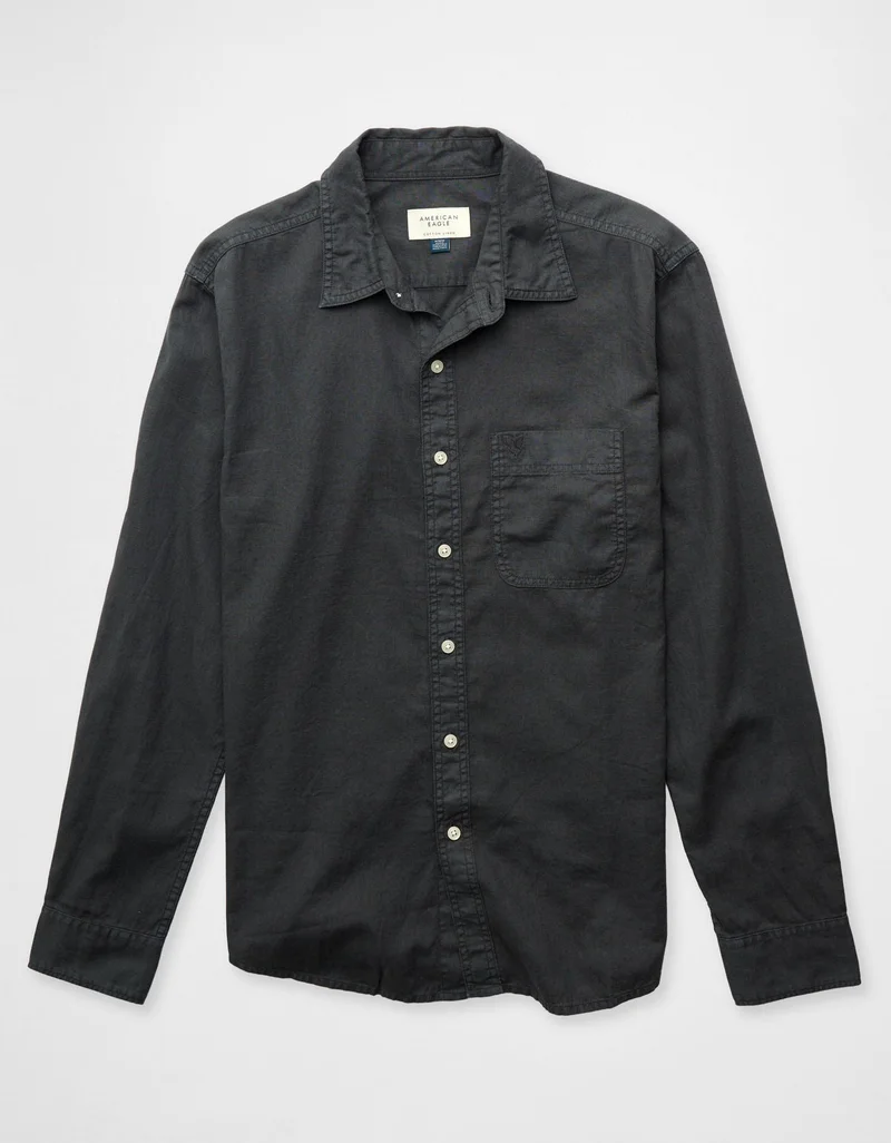 American Eagle  AE Everyday Button-Up Linen Shirt for Men | Best Price UAE