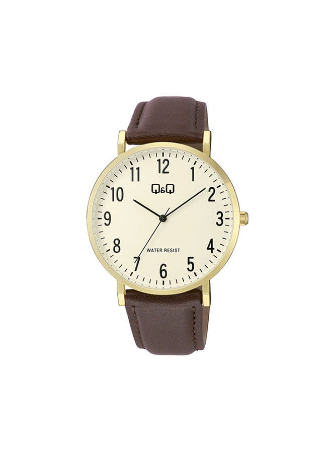 كيو آند كيو ساعة يد من الجلد بعقارب C43A-004PY