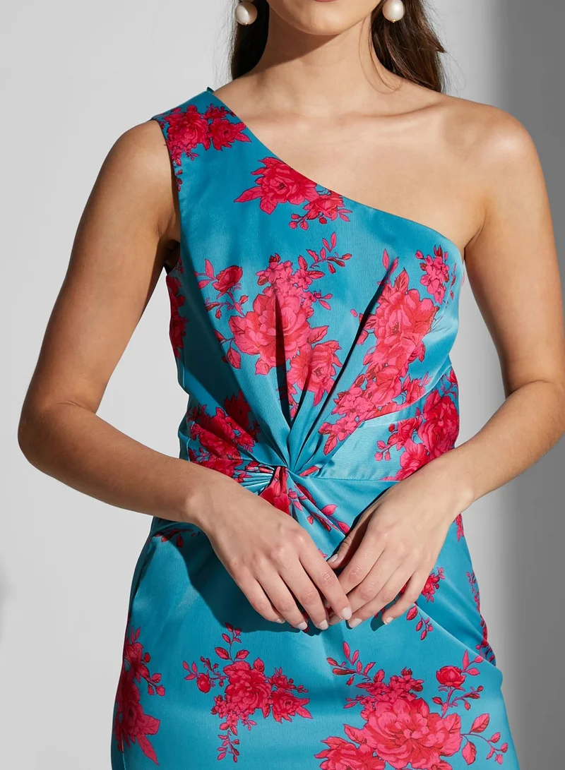 Chi-Chi London One Shoulder Printed Ruffle Detail Dress