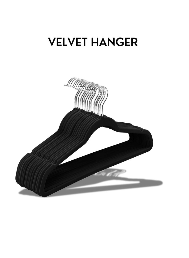 مجموعة شماعات ملابس مخملية صديقة للبيئة ومضادة للانزلاق، مكونة من 50 قطعة، مزودة بخطافات من الفولاذ المقاوم للصدأ - لون أسود، مناسبة للكبار - Image 1