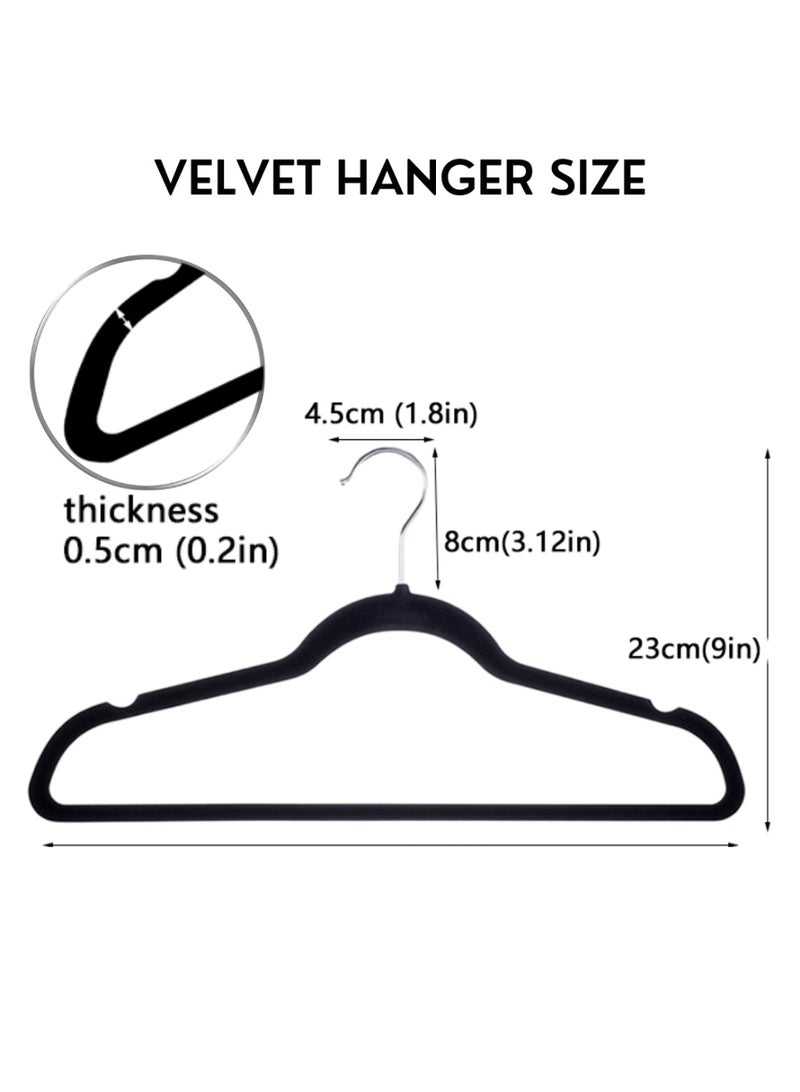 مجموعة شماعات ملابس مخملية صديقة للبيئة ومضادة للانزلاق، مكونة من 50 قطعة، مزودة بخطافات من الفولاذ المقاوم للصدأ - لون أسود، مناسبة للكبار - Image 2