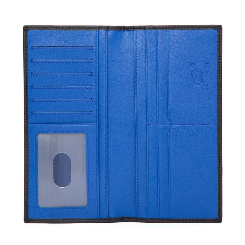 BISON DENIM RFID Bifold Wallets Slim Credit Card Wallet Real Leather Mens Long Wallet with Zipper Coin Pocket (W4470-Blue) - Image 2