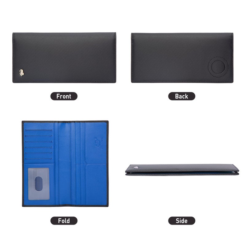BISON DENIM RFID Bifold Wallets Slim Credit Card Wallet Real Leather Mens Long Wallet with Zipper Coin Pocket (W4470-Blue) - Image 5
