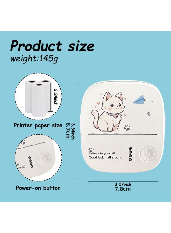 Mini Portable Thermal Printer – Bluetooth Photo & Mistake Printer for Students, Pocket-Sized Home Use, Cute Cat Design (Includes 1 Roll of Printing Paper) - Image 3
