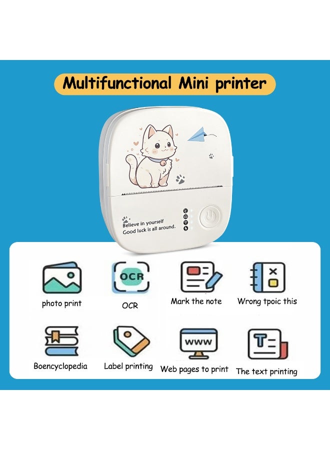 Mini Portable Thermal Printer – Bluetooth Photo & Mistake Printer for Students, Pocket-Sized Home Use, Cute Cat Design (Includes 1 Roll of Printing Paper) - Image 2