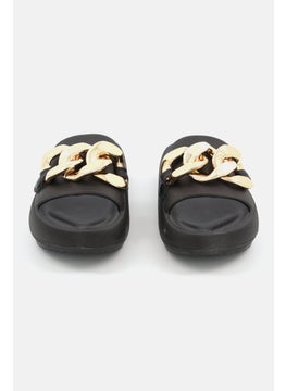 Kenneth Cole Women Mello Eva Chain Slip On Slide Sandal, Black  - Image 3