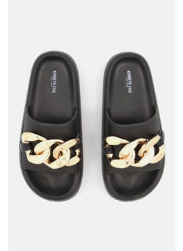 Kenneth Cole Women Mello Eva Chain Slip On Slide Sandal, Black  - Image 4