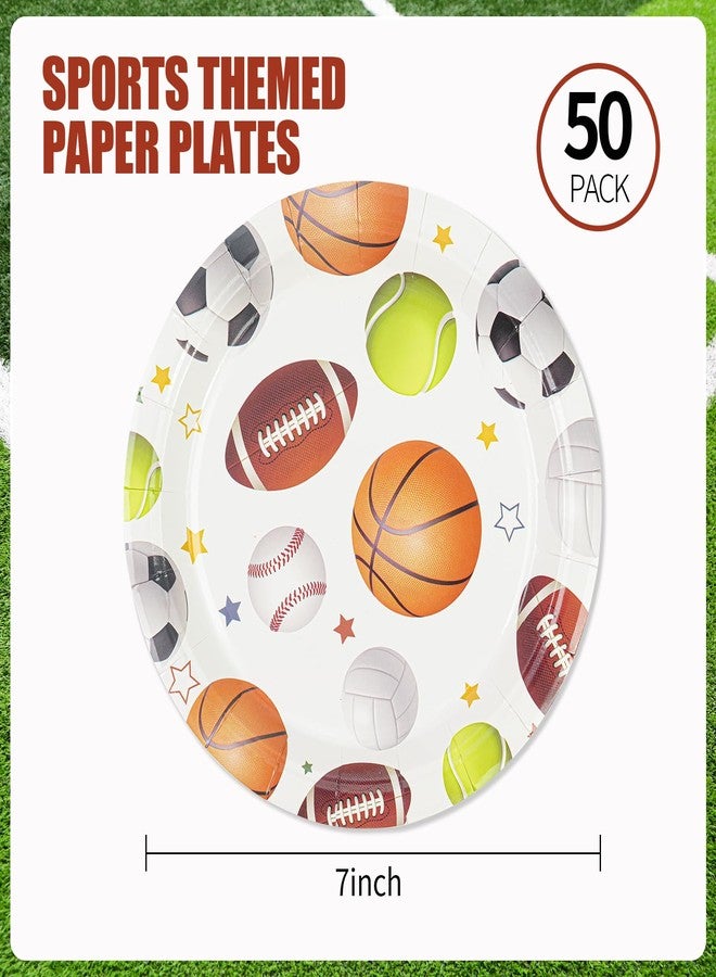 HFBOBP 50PCS Sports Birthday Party Paper Plates, 7'' Sports Themed Party Decoration Disposable Dessert Plate Tableware Dinnerware for Picnic Camping Birthday's Parties Favor Supplies - Image 3