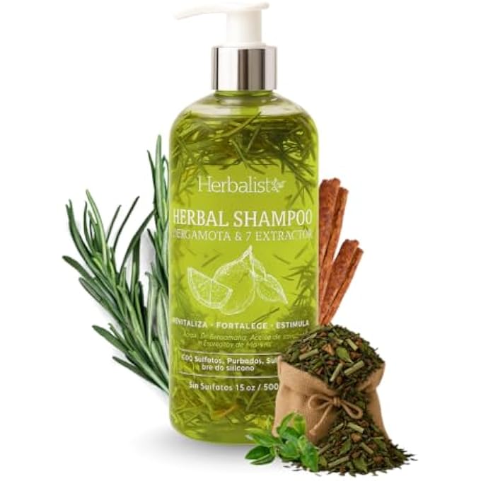 HERBALISTA Viral Bergamot Herbal Shampoo 500ml (16.9 fl oz) â€“ With 7 Extracts: Rosemary, Ginger, Anise, Green Tea, Horsetail & Cinnamon â€“ Add Herbal Bag to Activate Natural Benefits