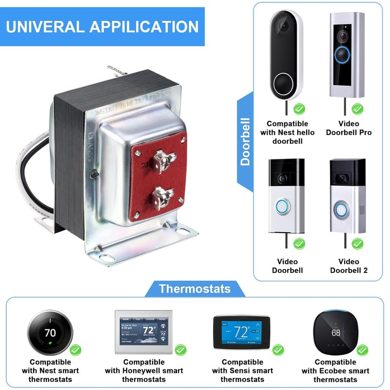 Maxdot Doorbell Transformer 24V 40VA Compatible with Ring Wired Video Doorbell, Safe Wired 24 Volt Doorbell Kit, Easy to Install Door Bell Transformer, The Product Has Passed The UL Test(2 Pcs) - Image 2