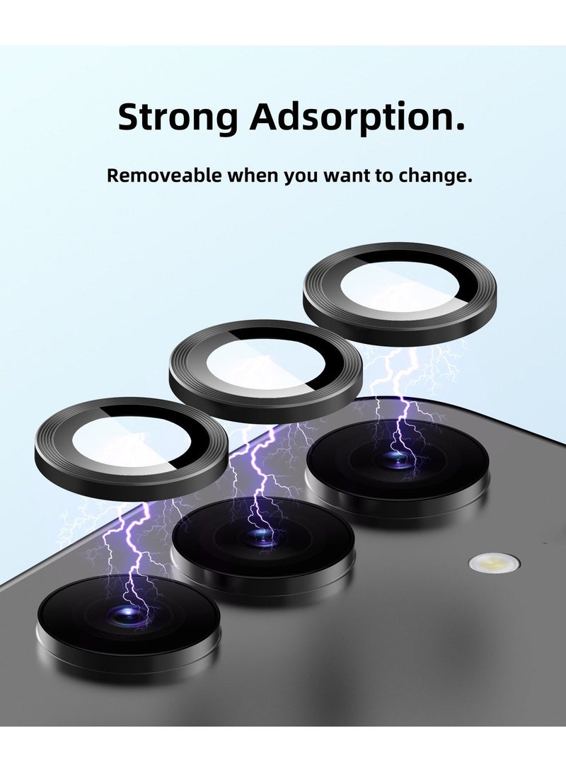 Wtech Samsung Galaxy S25 2025 Premium Alloy Ring Camera Lens Tempered Glass Protector Shield - Black - Image 3