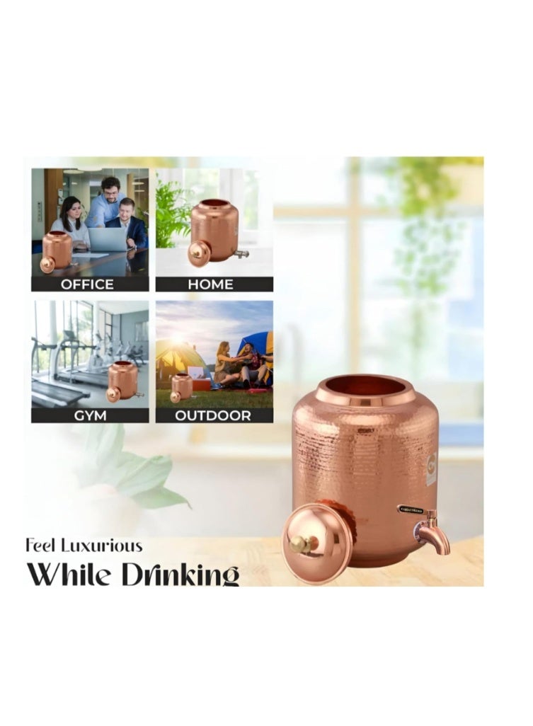 Copper-Master موزع مياه نحاسي مطروق من النحاس النقي سعة 8 لترات من كوبر ماستر (ماتكا) مع كوبين نحاسيين | طقم أدوات شرب أيورفيدية للمنزل والمكتب (8000 مل + 600 مل) - Image 2