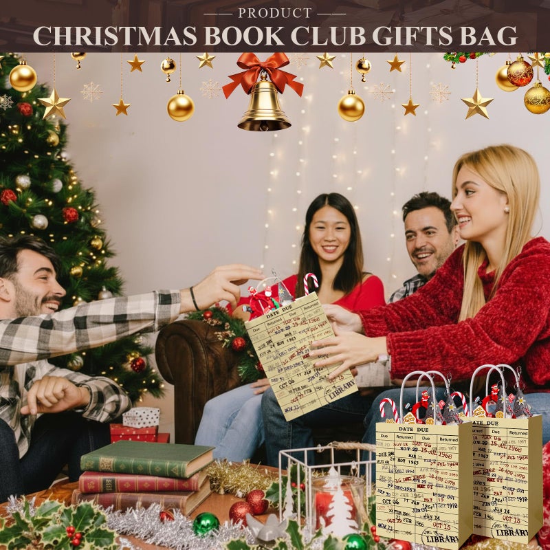 FOGWOWO 36 Pcs Library Card Bags Book Gift Bags Christmas Book Club Gifts,Vintage Library Due Date Card Bags Bulk Book Themed Wrapping Paper with Handles Library Gifts for Book Lover Librarian Wrapping Supplies - Image 5