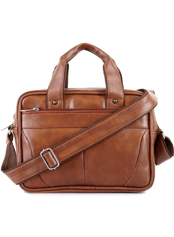 BILL BOND Men’s Leather Office Bag | 10" side Messenger Bag for Men | Adjustable Shoulder Strap | Stylish PU Leather Sling Bag for Office, Travel & Work, Professional Handbag Gift For Men-Tan - Image 1