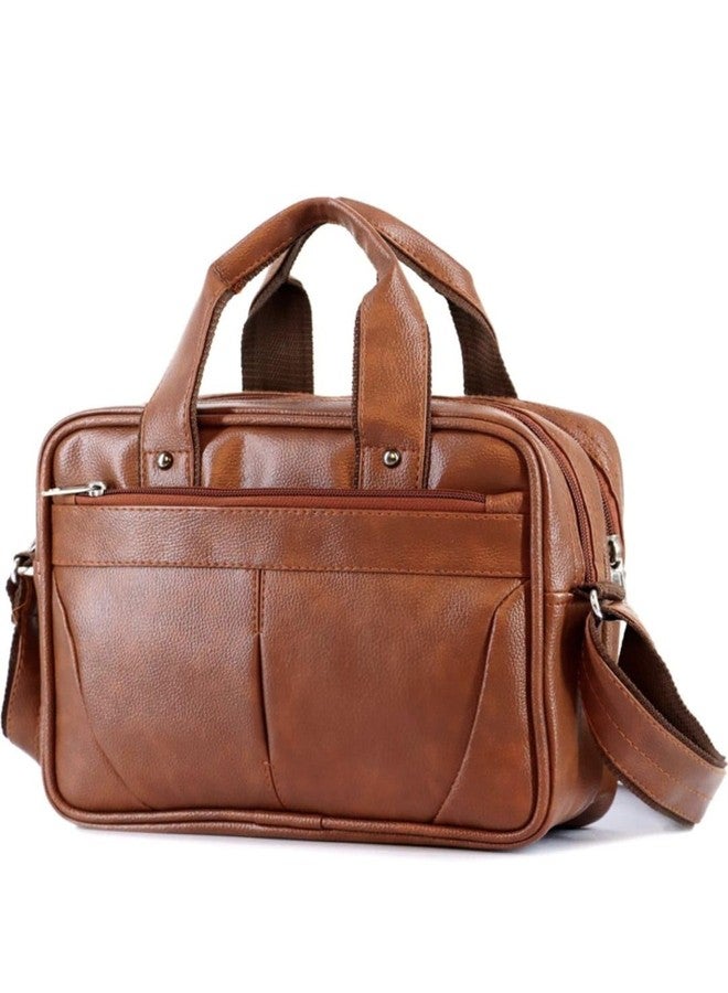 BILL BOND Men’s Leather Office Bag | 10" side Messenger Bag for Men | Adjustable Shoulder Strap | Stylish PU Leather Sling Bag for Office, Travel & Work, Professional Handbag Gift For Men-Tan - Image 2