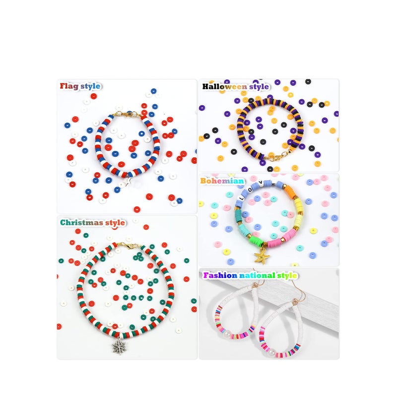 Zikra Clay Beads for Bracelet Making 6mm Flat Round Polymer Clay Heishi Beads with Pendant Charms Kit Letter Beads and Elastic Strings for DIY Bracelets Necklace Jewelry Making - Image 4