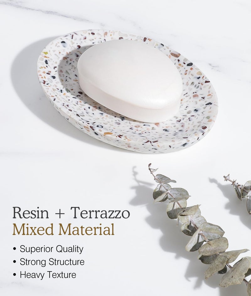 Luxspire Soap Dish  Resin Soap Tray Soap Holder Container Box  Oval Soap Plate Case  Non-Slip  Multi-Purpose Soap Holder  Bathroom & Kitchen Countertop  Terrazzo - Image 2