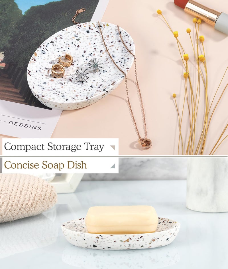 Luxspire Soap Dish  Resin Soap Tray Soap Holder Container Box  Oval Soap Plate Case  Non-Slip  Multi-Purpose Soap Holder  Bathroom & Kitchen Countertop  Terrazzo - Image 3