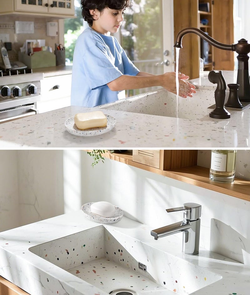Luxspire Soap Dish  Resin Soap Tray Soap Holder Container Box  Oval Soap Plate Case  Non-Slip  Multi-Purpose Soap Holder  Bathroom & Kitchen Countertop  Terrazzo - Image 5