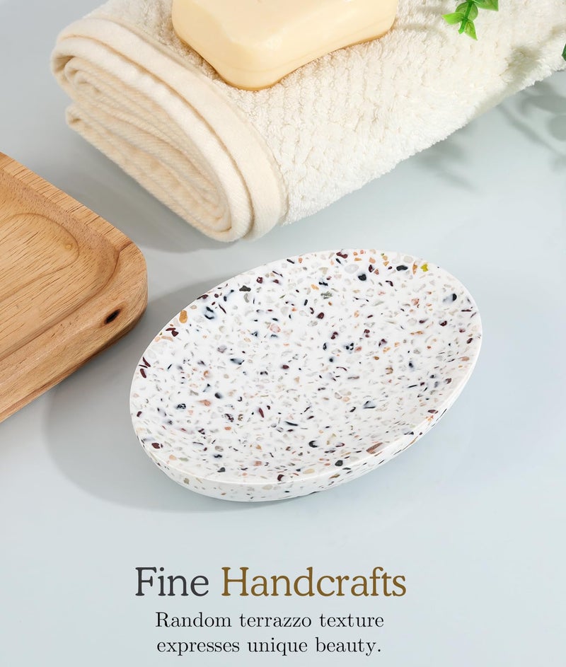 Luxspire Soap Dish  Resin Soap Tray Soap Holder Container Box  Oval Soap Plate Case  Non-Slip  Multi-Purpose Soap Holder  Bathroom & Kitchen Countertop  Terrazzo - Image 4