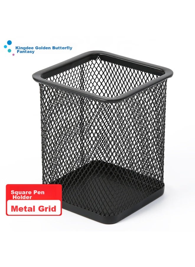 Kingdee Metal Mesh Square Pen Holder, Black Simple Creative Desktop Storage Box Ornament, Office Supplies - Image 1